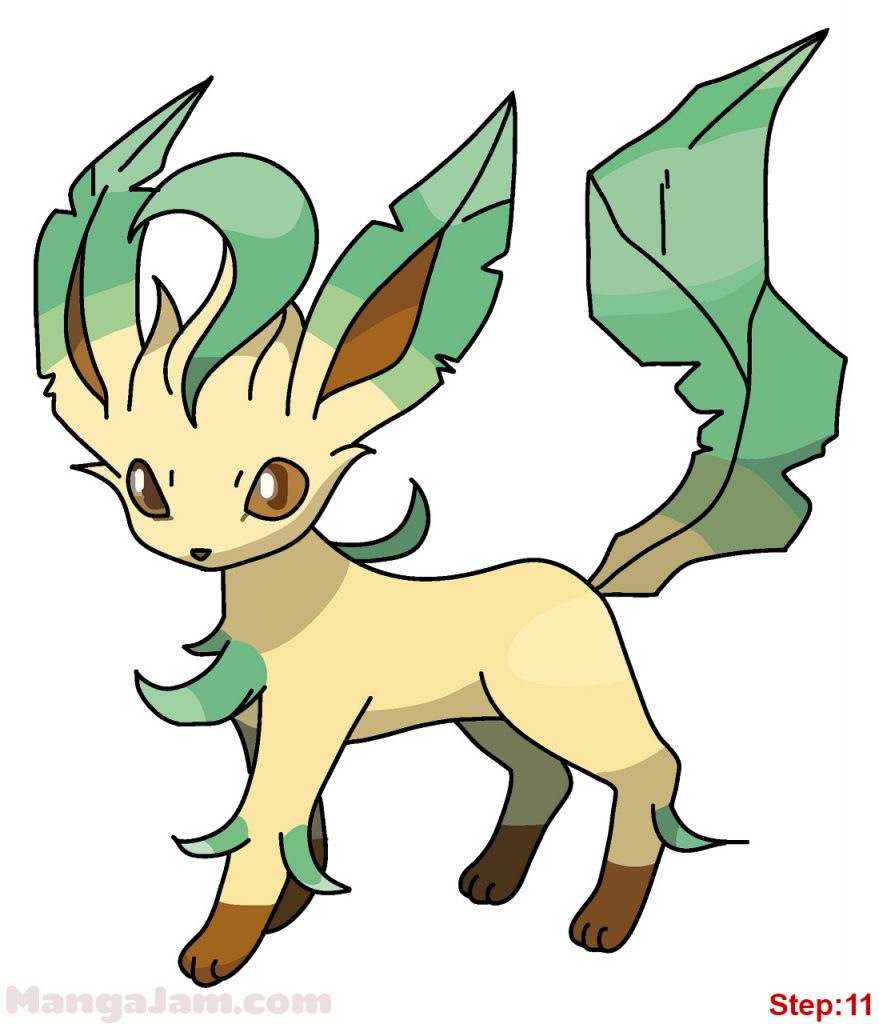 How to Draw Leafeon from Pokemon - MANGA-JAM.com